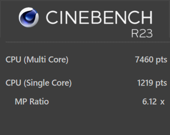 G-Tune E5-165, CINEBENCH R23, バランスモード時