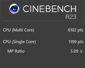 G-Tune E5-165, CINEBENCH R23, 静音モード時