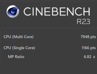 GALLERIA XL7C-R36, CINEBENCH R23, ゲームモード時