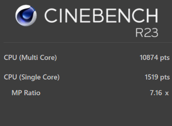 DAIV 5P 2021秋モデル, Core i7-11800H CINEBENCH R23, パフォーマンスモード