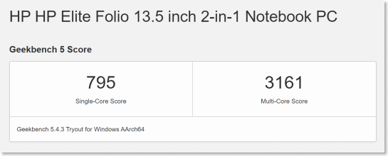 HP Elite Folio, Snapdragon 8cx Gen2, Geekbench 5