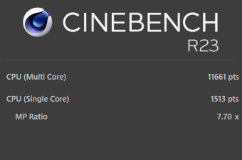 mouse K7(2021), Core i7-11800H, CINEBENCH R23, パフォーマンスモード