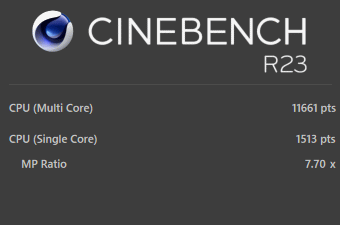 mouse K7（2021）, Core i7-11800H, CINEBENCH R23, パフォーマンスモード