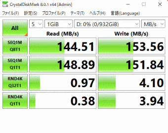 dynabook PZ/HU, Crystal Disk Mark, 追加HDD