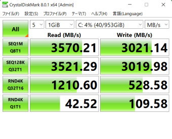 HP ENVY x360 13-ay, Crystal Disk Mark, NVMe SSD mode