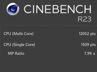 GALLERIA UL7C, Core i7-11800H CINEBENCH R23, パフォーマンスモード