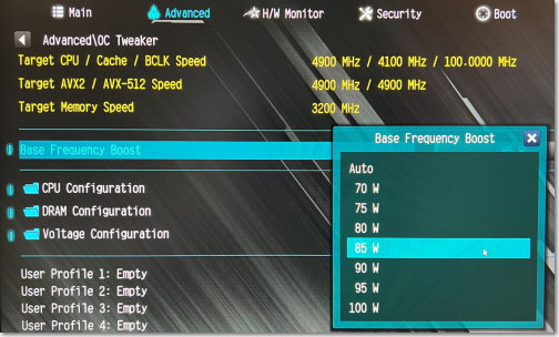 G-Tune HL-B, BIOS/UEFI, Base Frequency Boost