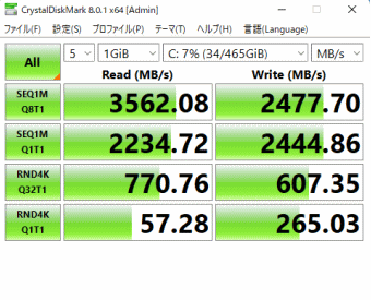 raytrek XV(2022), CrystalDiskMark 標準測定, WD Blue SN570 NVMe SSD