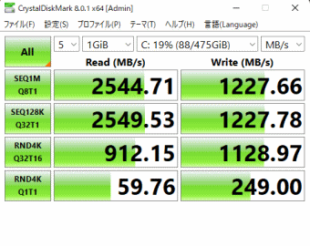 G-Tune HM-B, CrystalDiskMark NVMe SSD 測定