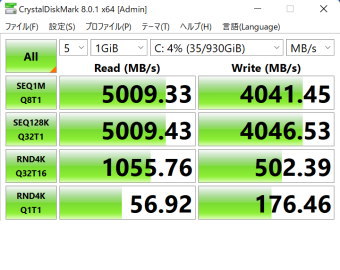 raytrek R6-AA, Crystal Disk Mark, NVMe SSD mode