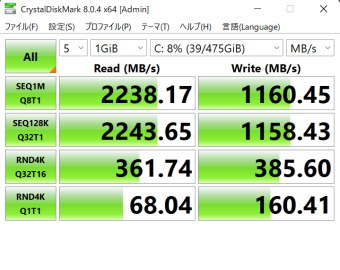 DAIV 4N, Crystal Disk Mark, NVMe SSD mode