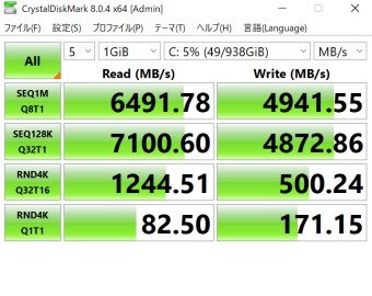 dynabook AZ/HV, Crystal Disk Mark, NVMe SSD mode