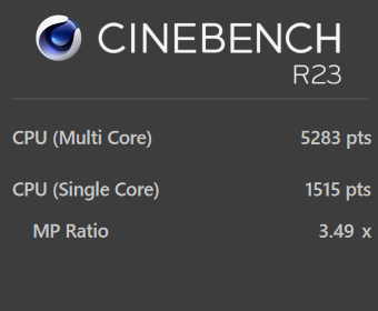 Core i5-1240P, CINEBENCH R23, mouse F4-i5, 静音モード
