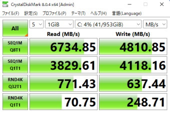 raytrek ZQ-A4000, CrystalDiskMark 標準測定, Micron 3400 NVMe SSD