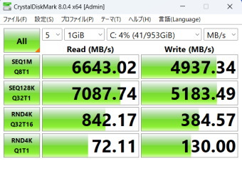 GALLERIA UL7C-AA2, Crystal Disk Mark, NVMe SSD mode