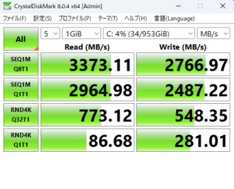 raytrek 4CXFi, CrystalDiskMark 標準測定, Intel SSD 670p