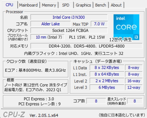 Core i3-N300, CPU-Z