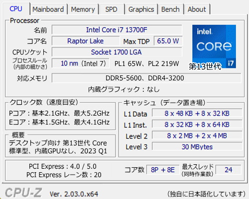 Core i7-13700F, CPU-Z