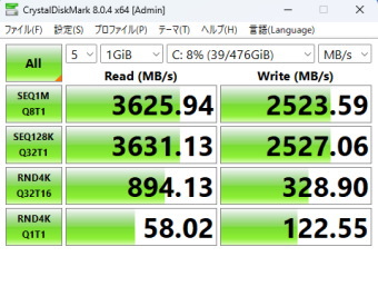 GALLERIA RL5R-G165, Crystal Disk Mark, NVMe SSD mode