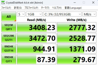 Galleria RA7C-R47, CrystalDiskMark NVMe SSD用測定, Intel 670p NVMe SSD