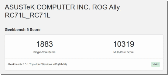 Ryzen Z1 Extreme, ROG Ally, Geekbench 5