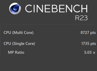 Core i7-1260P, CINEBENCH R23, VAIO SX12(2022年7月モデル), パフォーマンス優先モード