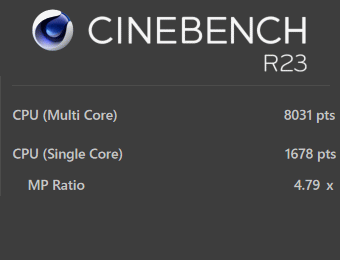 Core i7-1260P, CINEBENCH R23, VAIO SX12(2022年7月モデル), 標準モード