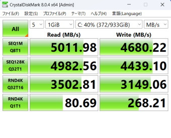 Dell G16, Crystal Disk Mark, NVMe SSD mode