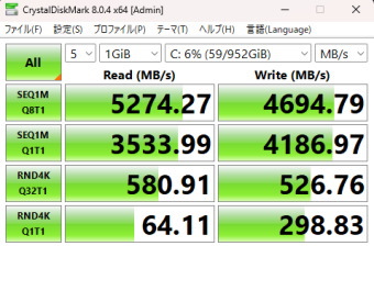 G-Tune DG-I7G70, CrystalDiskMark 標準測定, LEGEND 850 NVMe SSD