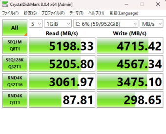 G-Tune DG-I7G70, CrystalDiskMark NVMe SSD用測定, LEGEND 850 NVMe SSD