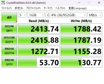 NEXTGEAR JG-A5G60, CrystalDiskMark NVMe SSD用測定, XPG SX6000 Pro