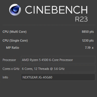 Ryzen 5 4500, NEXTGEAR JG-A5G60, CINEBENCH R23