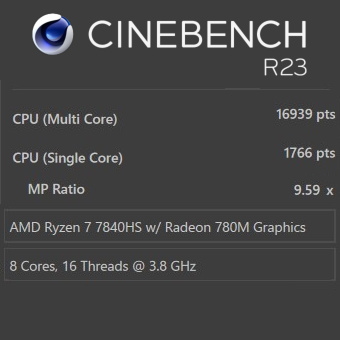 Ryzen 7 7840HS, CINEBENCH R23, NEXTGEAR J6-A7G60GN-A, パフォーマンスモード