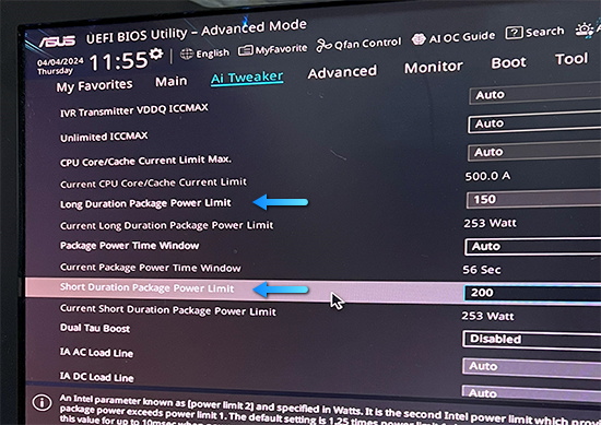 ASUS UEFI BIOS, PL1 PL2