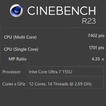 Core Ultra 7 155U, CINEBENCH R23, THIRDWAVE DX-M7L