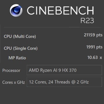 Ryzen Ai 9 HX 370, CINEBENCH R23, GALLERIA DL9R-IG-C4A パフォーマンス