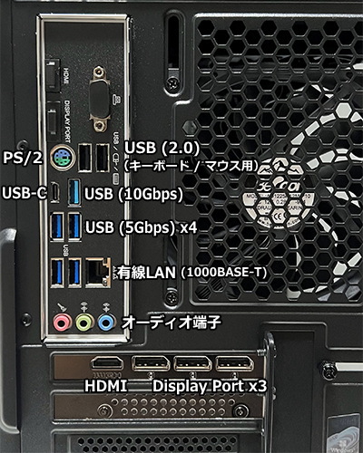 NEXTGEAR JG-A7G6T（GeForce RTX 5060Ti モデル）背面端子
